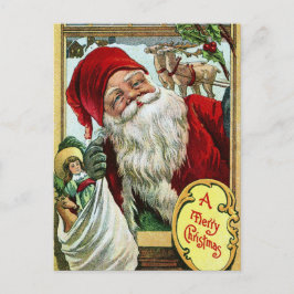Postal Viejo Santa Claus con juguetes y renos
