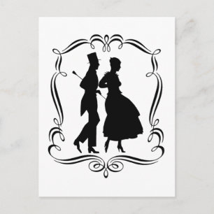 Postal Viejo Silueta Elegante Hombre Mujer Postcard