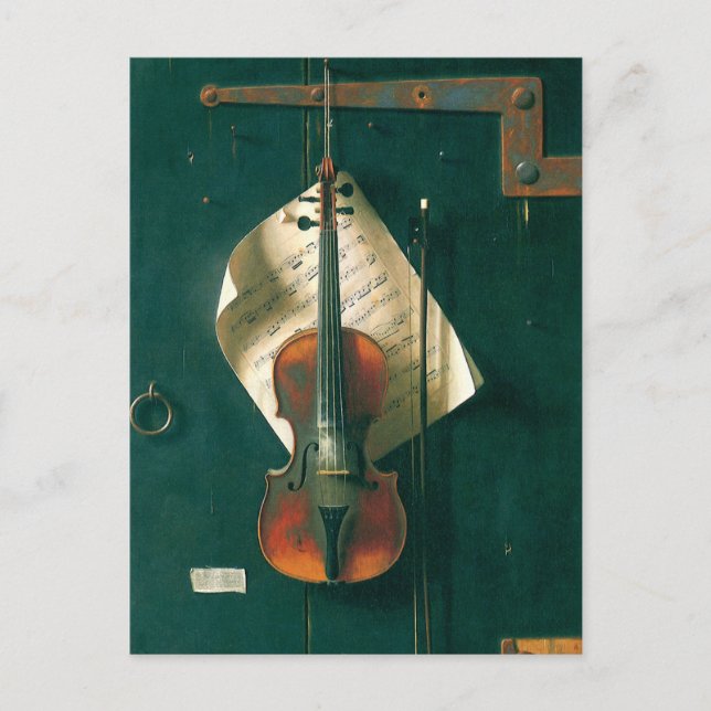 Postal Viejo violín por vida de William Michael Harnett (Anverso)