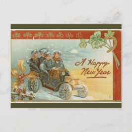 Postal Viejos amigos en un viejo auto de moda en Año Nuev