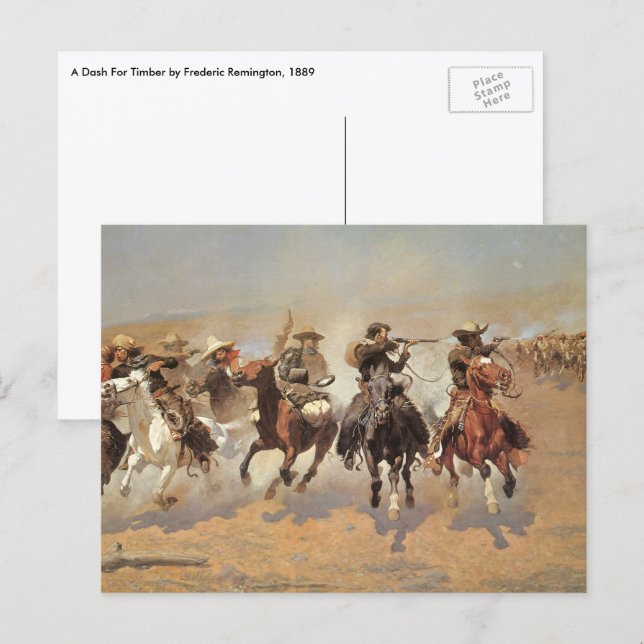 Postal Viejos Vaqueros, A Dash For Timber de Remington (Anverso / Reverso)