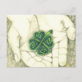 Postal Viel Glück, keltischer Knoten, Kleeblatt,