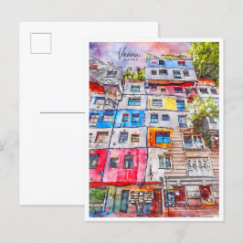 Postal Viena Austria color de agua de viaje vintage