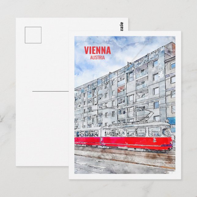 Postal Viena Austria famosa acuarela de viaje (Anverso / Reverso)