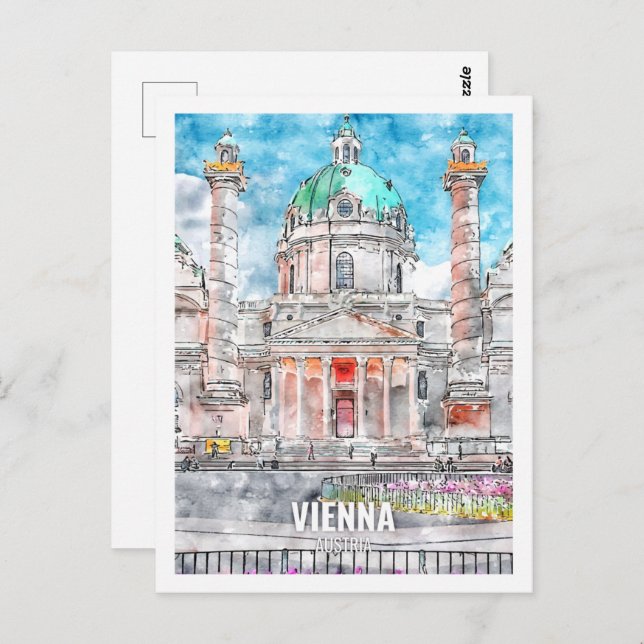 Postal Viena Austria Famoso lugar de viaje acuarela (Anverso / Reverso)
