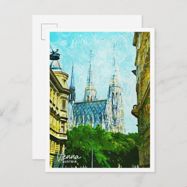 Postal Viena Austria Hermosa ciudad de pintura al petróle (Anverso / Reverso)