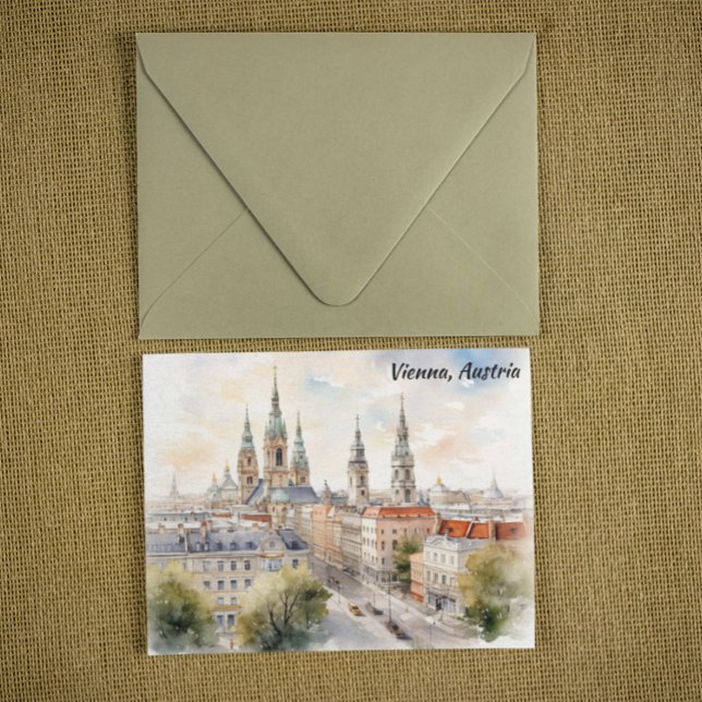 Postal Viena Austria Panorama Ver Pintura de acuarela (Vienna Austria Panorama View Watercolor Painting Postcard)