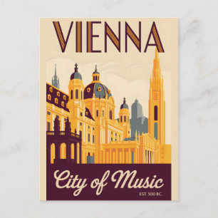 Postal Viena Austria Retro Silueta Urbana Viajes 