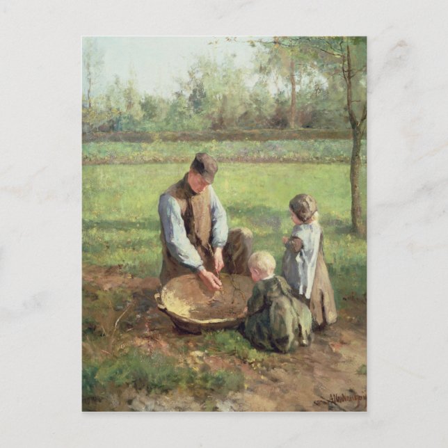 Postal Viendo el trabajo del padre (Anverso)