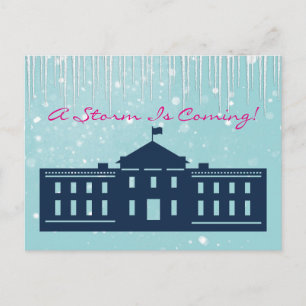 Postal "Viene una tormenta" con nieve y Whitehouse