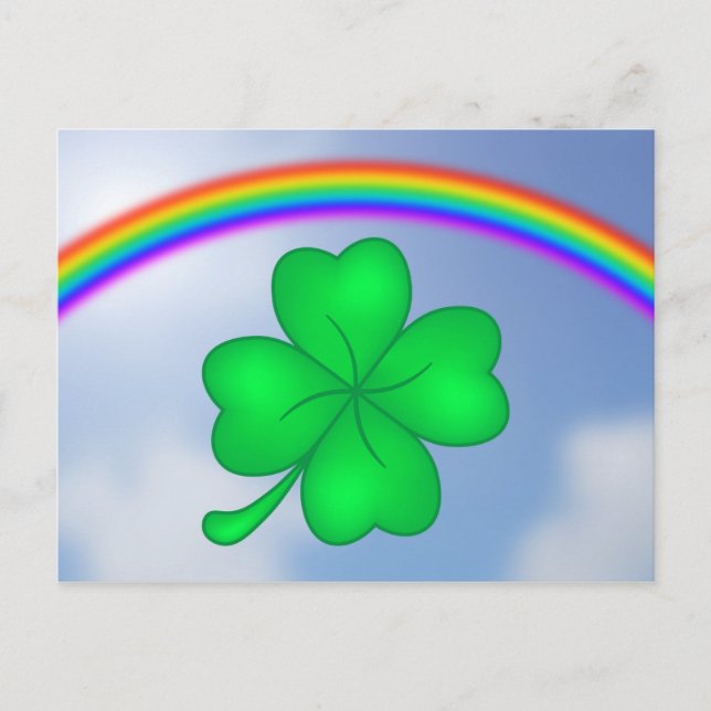 Postal Vierblättriges Kleeblatt mit Regenbogen (Anverso)