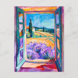 Postal View of Lavender Fields in Summer. Painting