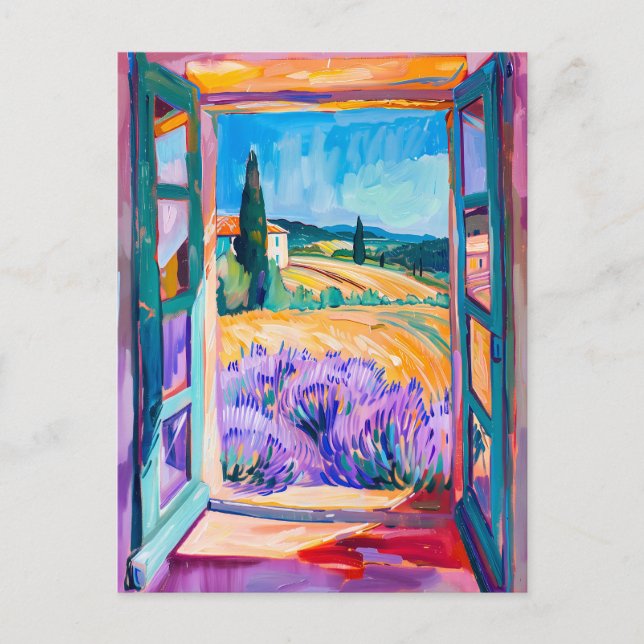 Postal View of Lavender Fields in Summer. Painting (Anverso)