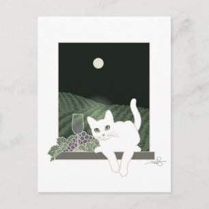 Postal Vigne, Clair de Lune et Chat Blanc