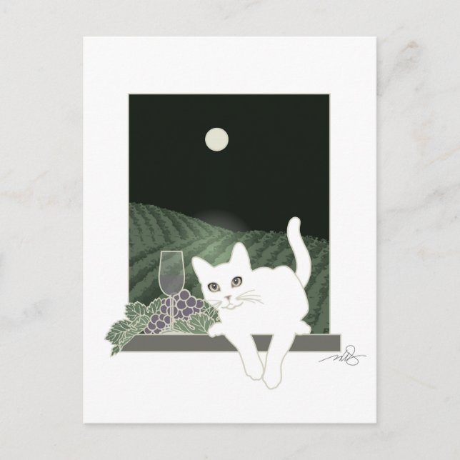 Postal Vigne, Clair de Lune et Chat Blanc (Anverso)