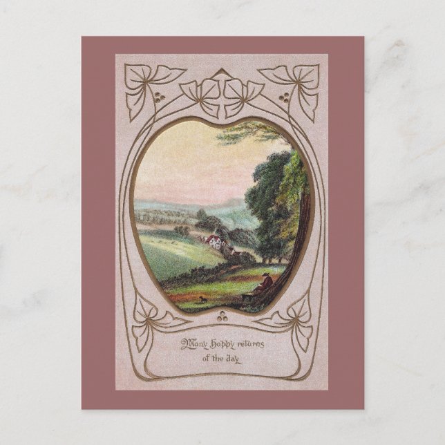 Postal Vignette Art Nouveau Birthday Valley (Anverso)