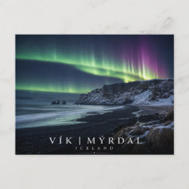 Postal Vík í Mýrdal Columnas marinas Islandia Aurora