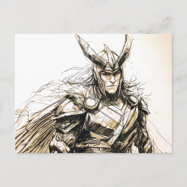 Postal Viking Deity Sketch Pen Drawing of Norse God Loki (Anverso)