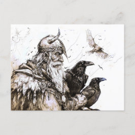 Postal Viking Deity Sketch Pen Drawing of Norse God Odin