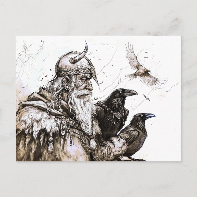 Postal Viking Deity Sketch Pen Drawing of Norse God Odin (Anverso)