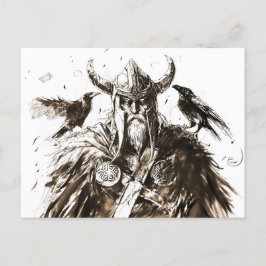 Postal Viking Deity Sketch Pen Drawing of Norse God Odin