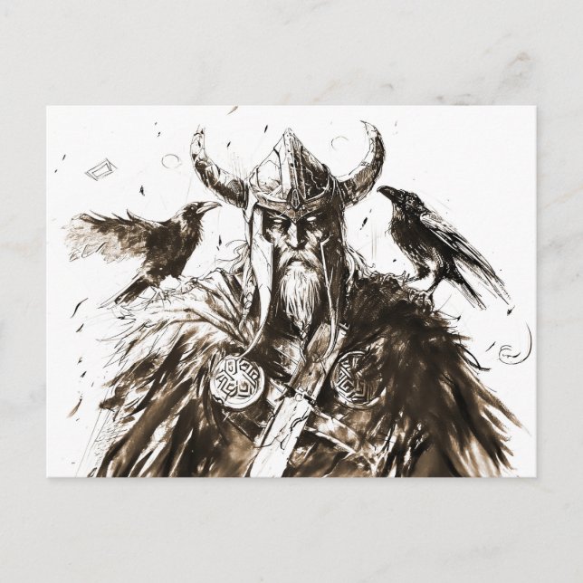 Postal Viking Deity Sketch Pen Drawing of Norse God Odin (Anverso)