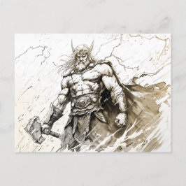Postal Viking Deity Sketch Pen Drawing of Norse God Thor