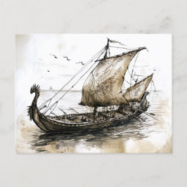 Postal Viking Drawing of a Norse Viking ship