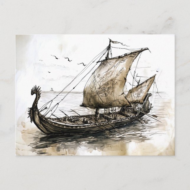 Postal Viking Drawing of a Norse Viking ship (Anverso)
