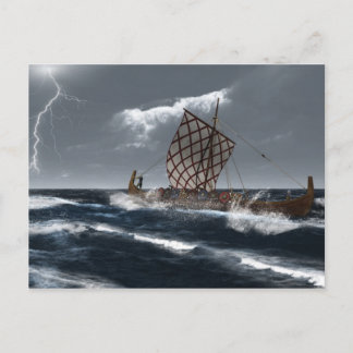 Postal Viking Longship en una tormenta atlántica