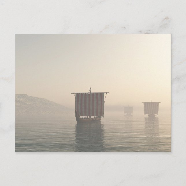 Postal Viking Longships en la niebla (Anverso)