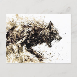 Postal Viking Pen Drawing of a Norse God Fenris wolf