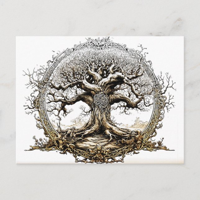 Postal VikingSketch Pen Drawing of a Norse Yggdrasil tree (Anverso)