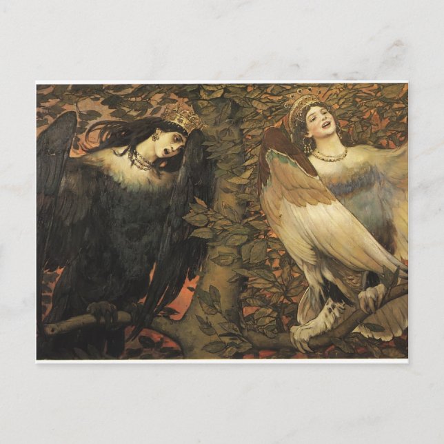 Postal Viktor Vasnetsov - Los pájaros de la alegría y el  (Anverso)