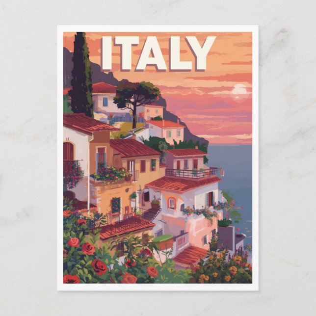 Postal Villa costera retro italiana Riviera (Anverso)
