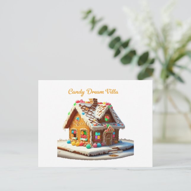 Postal Villa de Ensueño de Dulces Caprichosos | Pan de Je (Anverso de pie)