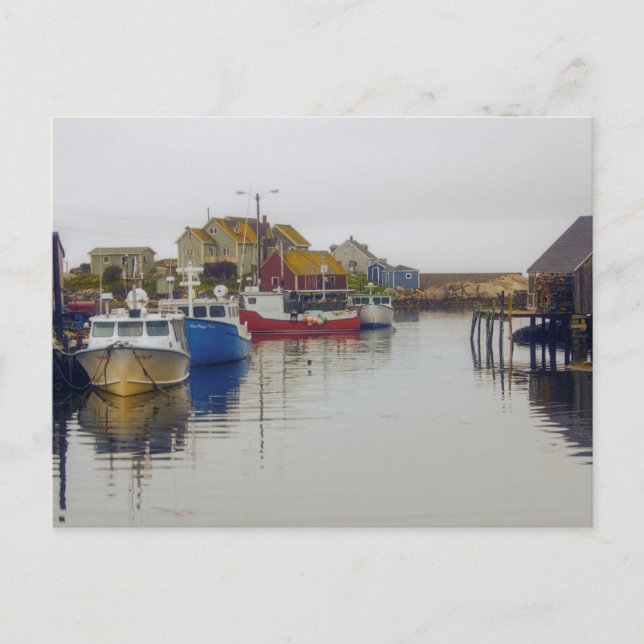 Postal Villa de pesca Nueva Escocia Canadá Arte (Anverso)