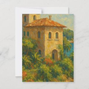 Postal Villa de pintura de aceite de verano para el euro