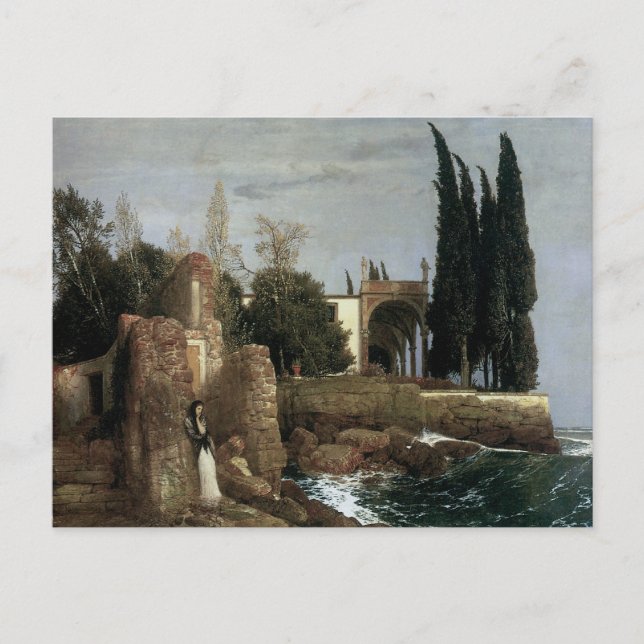 Postal Villa junto al mar por Arnold Bocklin, simbolismo  (Anverso)