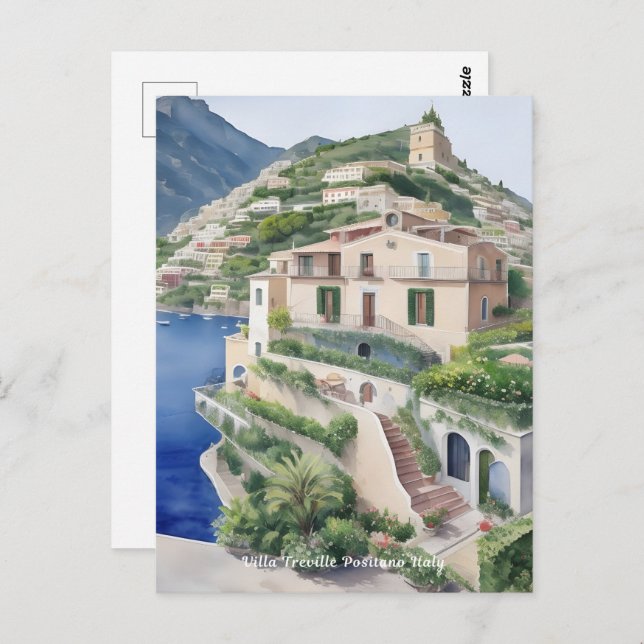 Postal Villa Treville Positano Italia Arte Exclusivo (Anverso / Reverso)