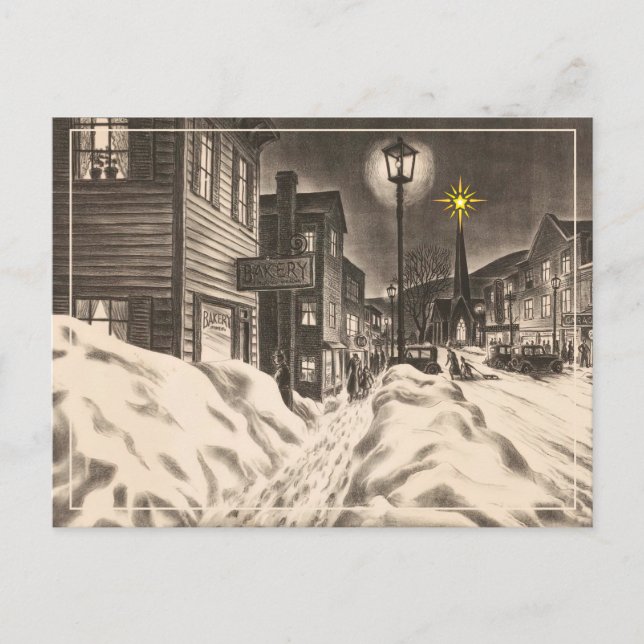 Postal Village Street en una noche de invierno con estrel (Anverso)