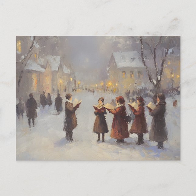 Postal Villanceros de Navidad en pintura abstracta (Anverso)