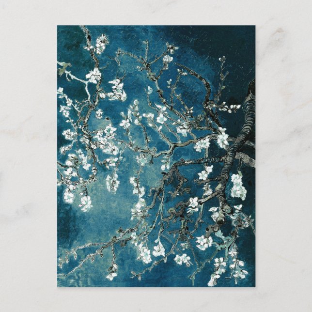 Postal Vincent Van Gogh Almond Blossoms Oscuro Verde azul (Anverso)