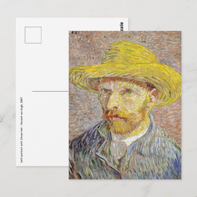 Postal Vincent van Gogh - Autorretrato con Gorra de paja (Anverso / Reverso)