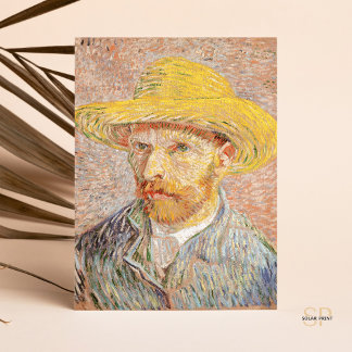 Postal Vincent van Gogh autorretrato Gorra de paja rosado