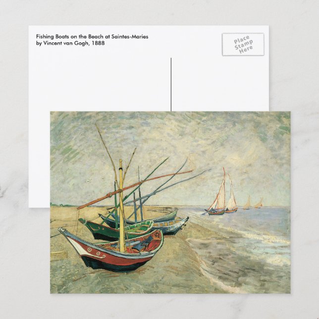 Postal Vincent van Gogh - Barcas de Pesca en la Playa (Anverso / Reverso)