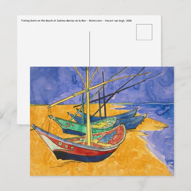 Postal Vincent van Gogh - Barcos de Pesca en la Playa (Anverso / Reverso)