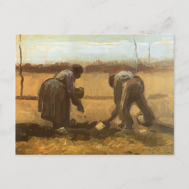 Postal Vincent van Gogh - Campesinos plantando papas (Anverso)