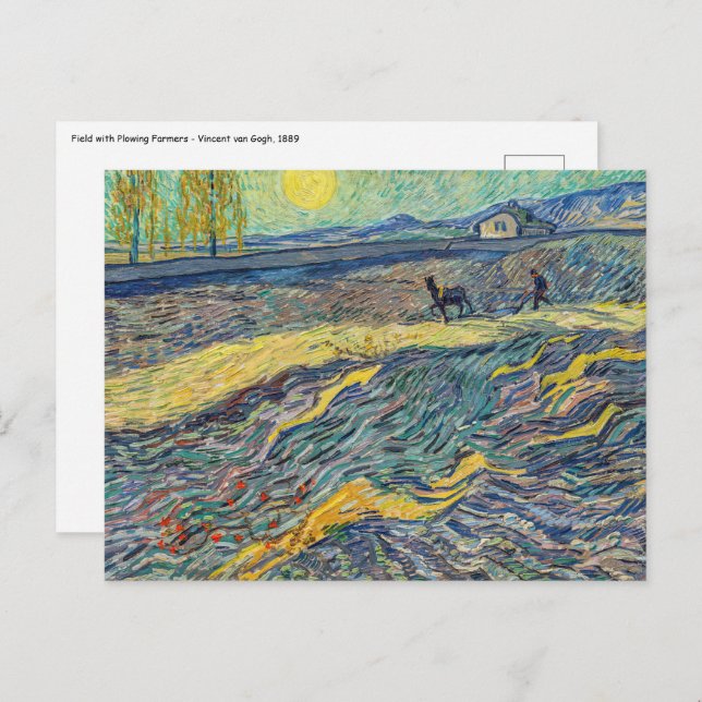 Postal Vincent van Gogh - Campo con campesinos arando (Anverso / Reverso)