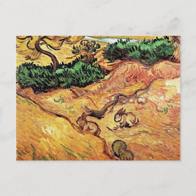 Postal Vincent Van Gogh - Campo Con Dos Conejos Bella Art (Anverso)